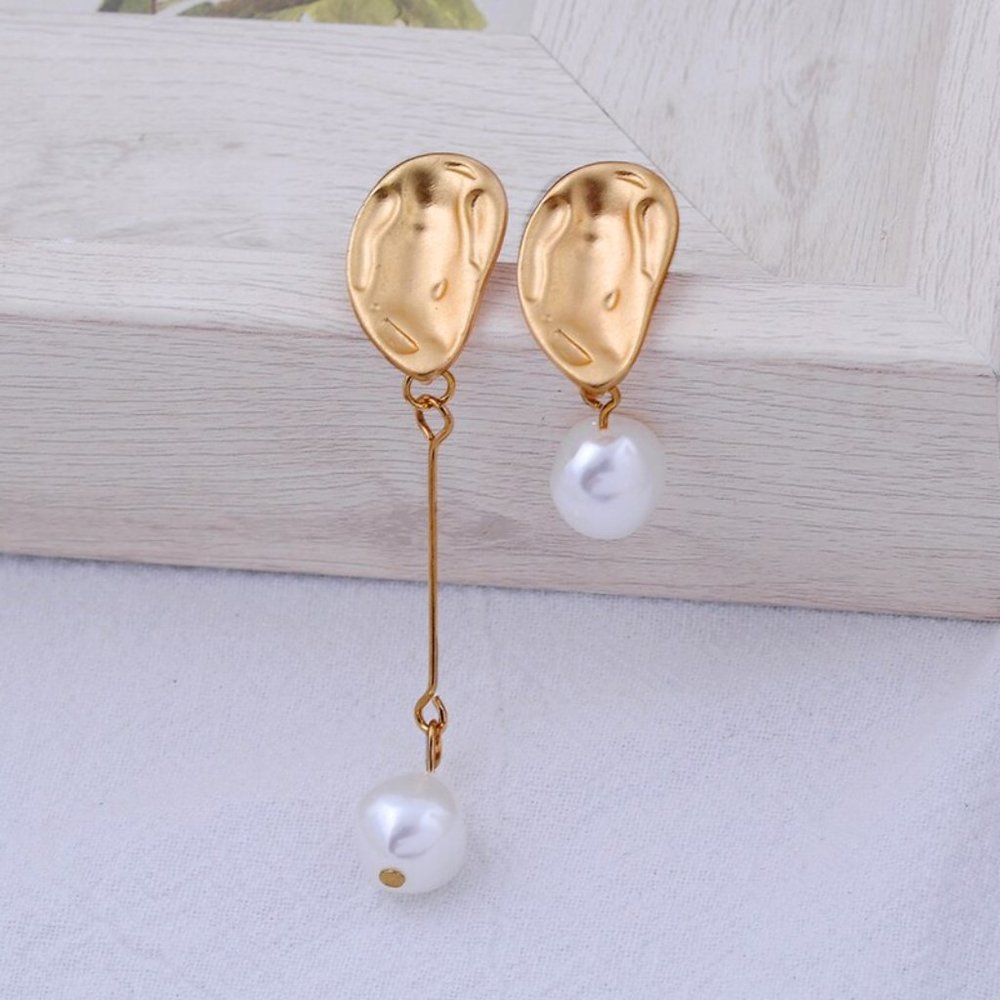 Pearl Gold Lily Pad Drop Earrings